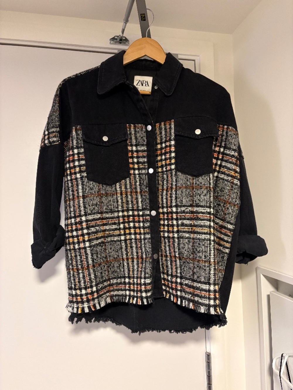 Zara Black Plaid Jacket with Orange & Cream Accents